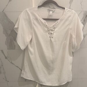 White House Black Market White Lace-Up Blouse